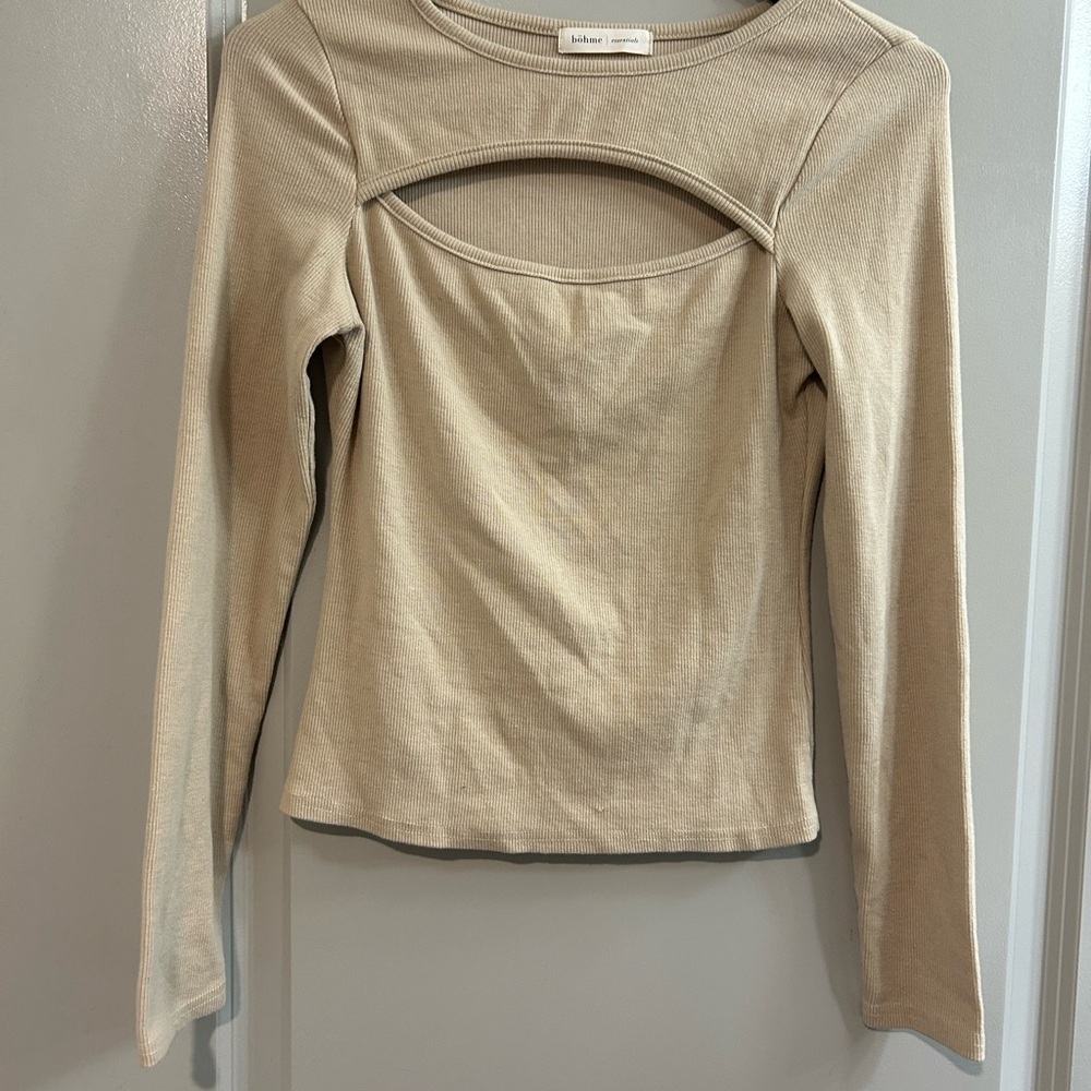 Boheme Taupe Long Sleeve Cutout Top
